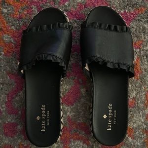 Black leather slides with fun rope bottom